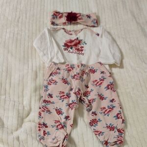 Floral Baby Outfit with Headband
